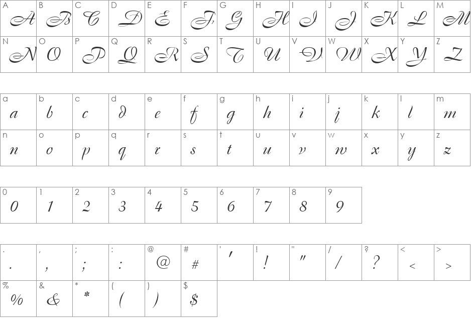Cassandra font character map preview