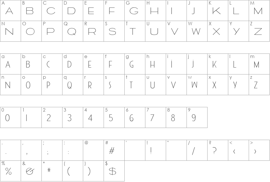 Cassandra Light font character map preview
