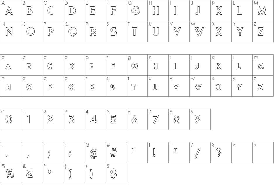 Cassannet Outline font character map preview