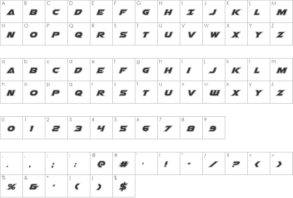 Airstrike Academy font character map preview