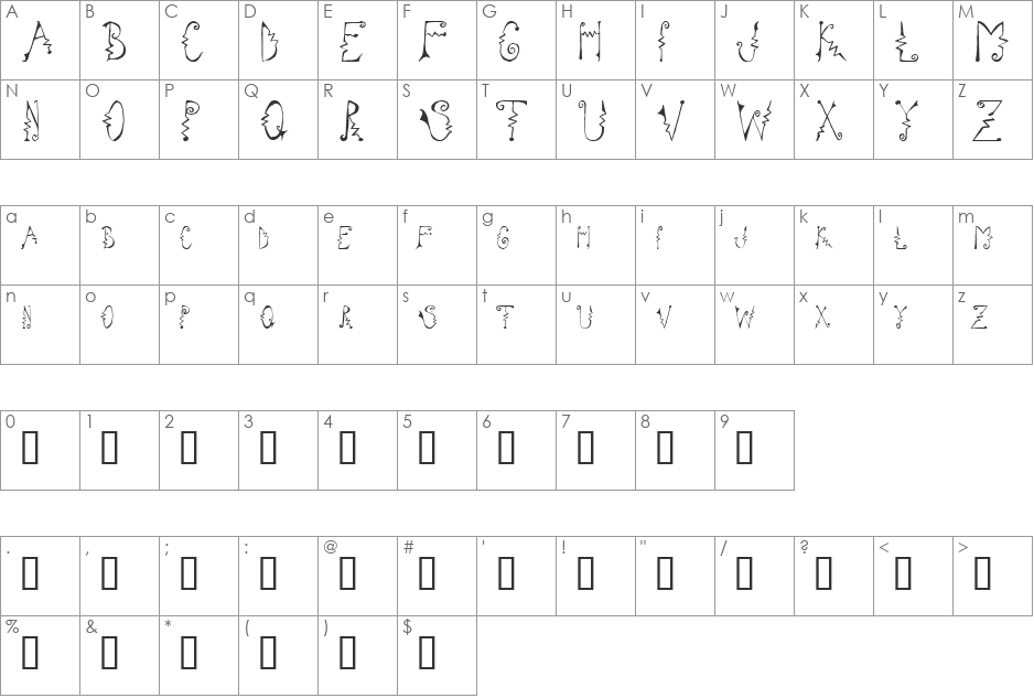 Cassatta Zig font character map preview