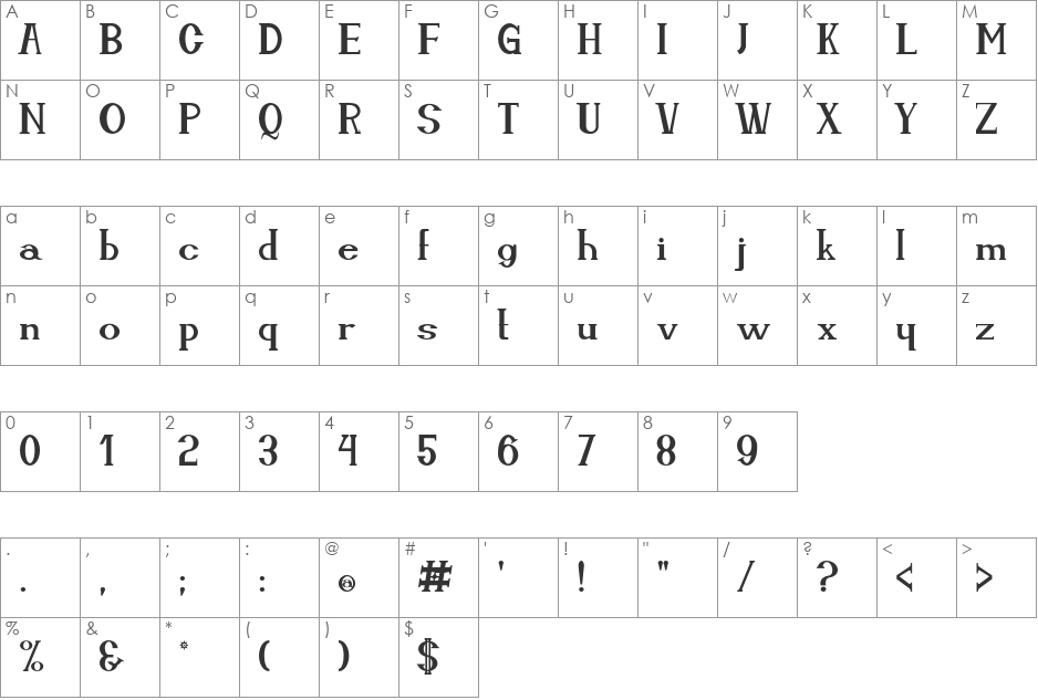 Cassiopea font character map preview