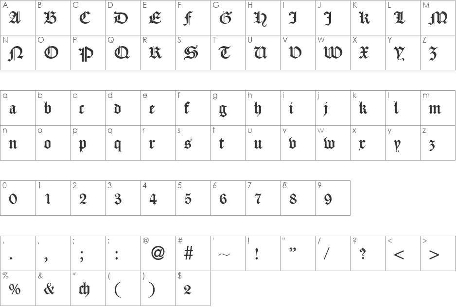 CassyGothicDB font character map preview