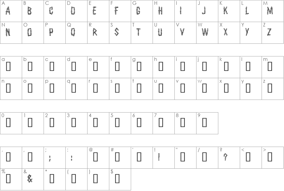 Castaway font character map preview