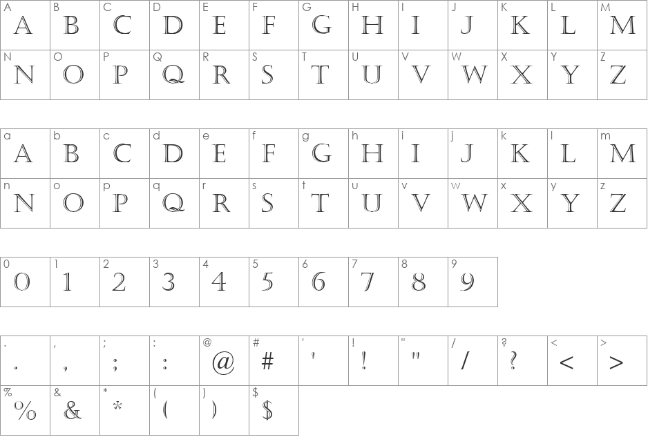 Castellar font character map preview