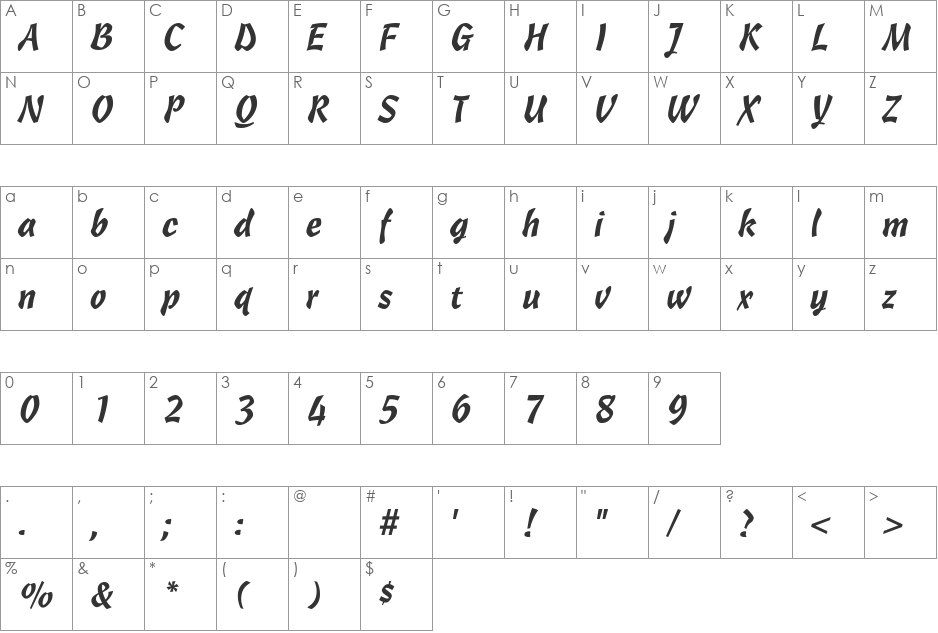 Castile font character map preview