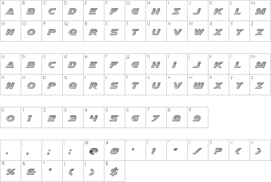 Airstrike Chrome font character map preview