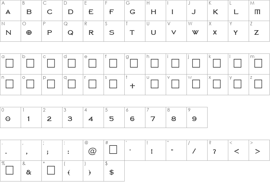 Castilla Caps font character map preview