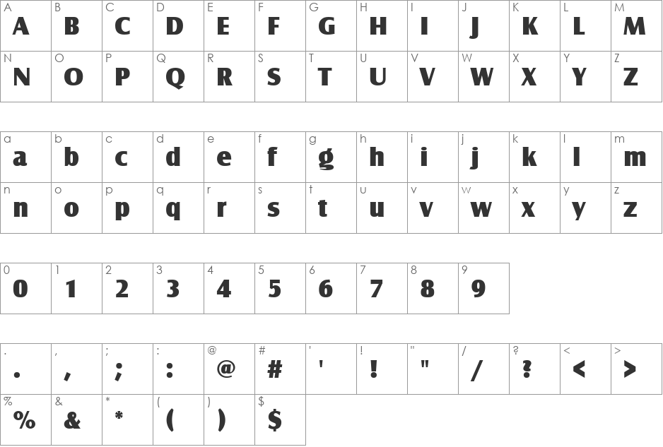 Castle Becker Ultra font character map preview