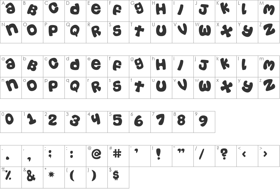 Casual font character map preview