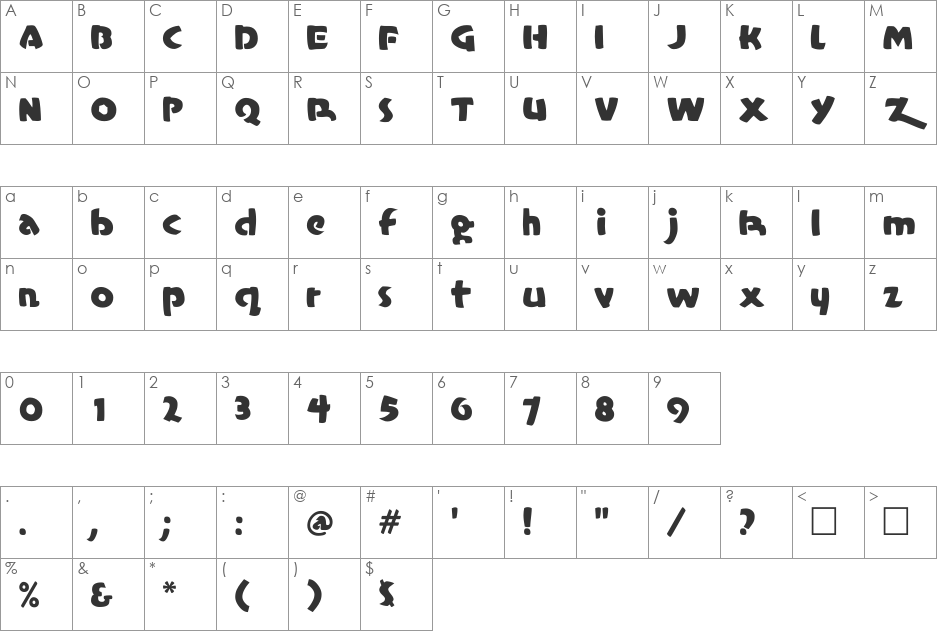 Casual font character map preview