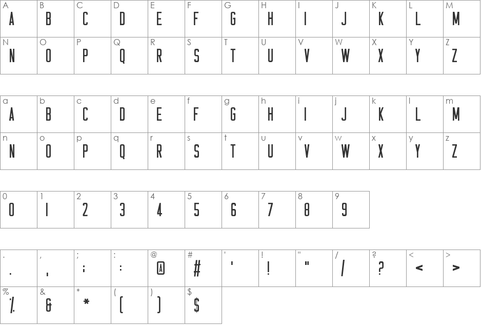 Casual Hardcore font character map preview