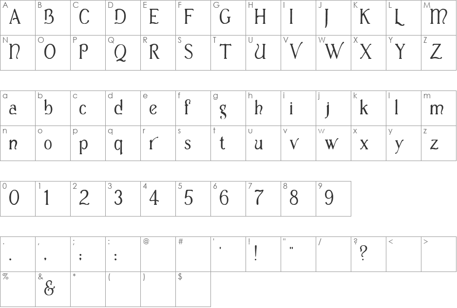 Casua_Shopsign font character map preview