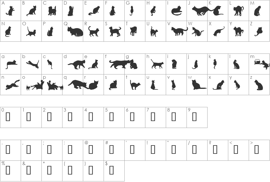 Cat Silhouettes font character map preview