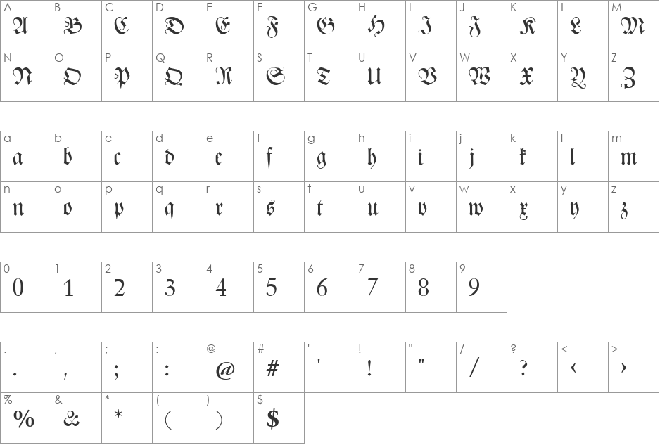 CAT Zentenaer Fraktur UNZ1 font character map preview