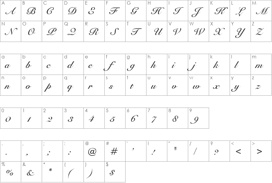 Catania font character map preview
