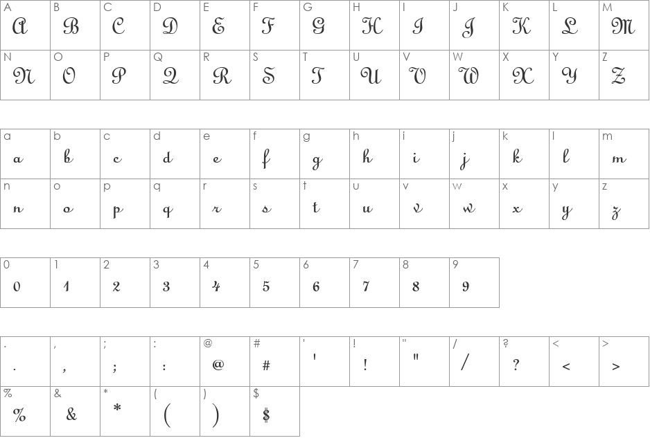 Cathedral font character map preview