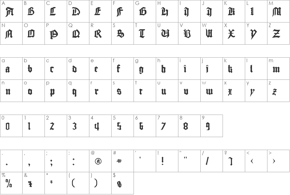 Cathedral font character map preview