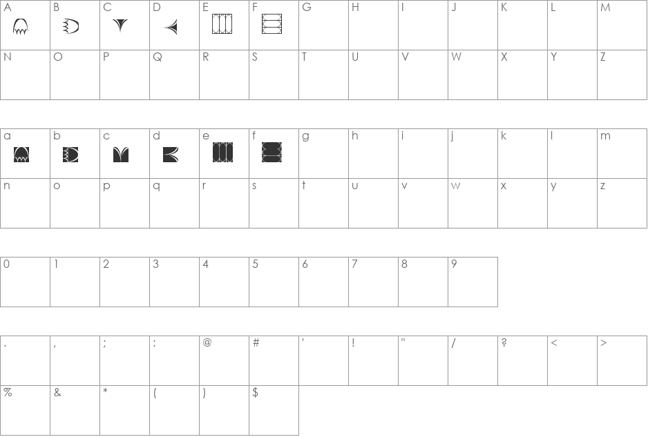 Cathy's Art Deco Dings font character map preview