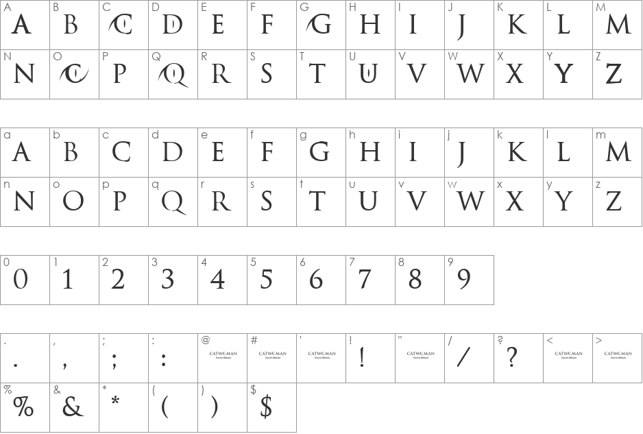 Catwoman font character map preview
