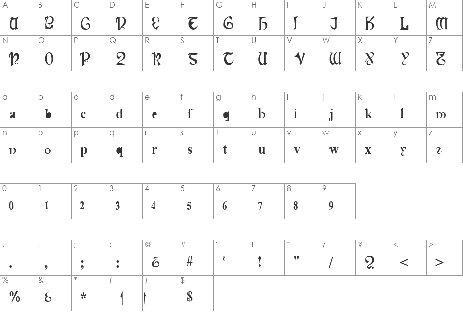 Cauldron font character map preview