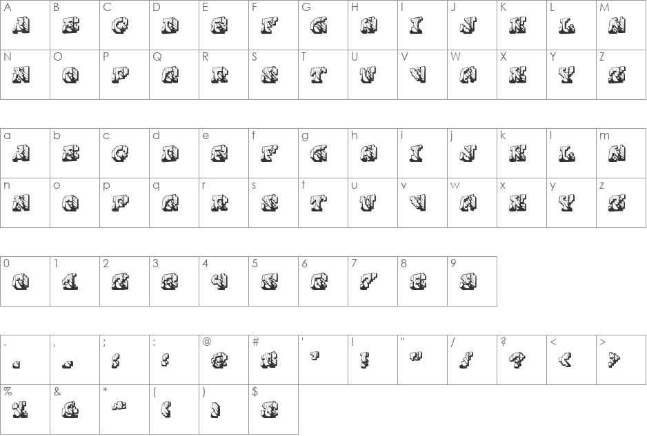 Cauterise font character map preview