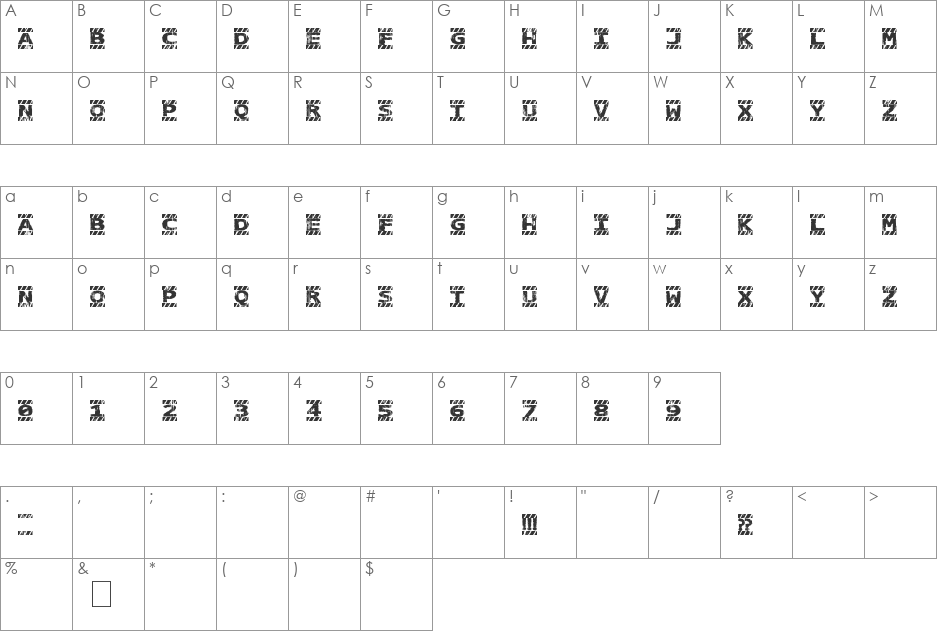 CAUTION font character map preview