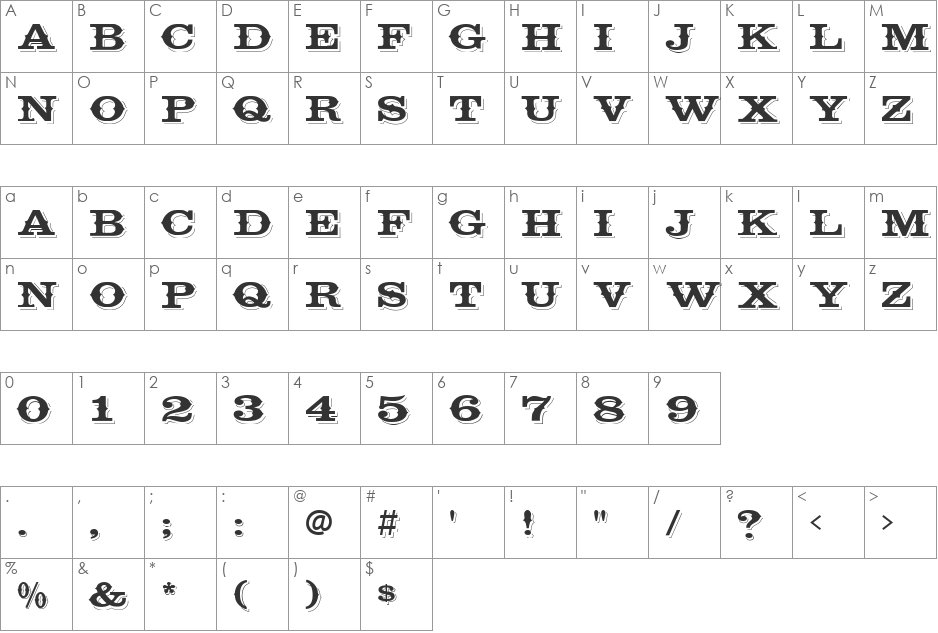 Cavalcade font character map preview