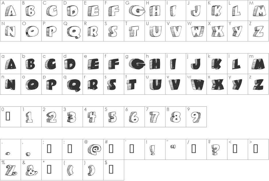 Caveman font character map preview