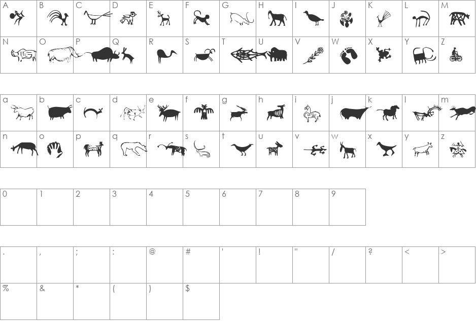 CavePaintingDingbats font character map preview