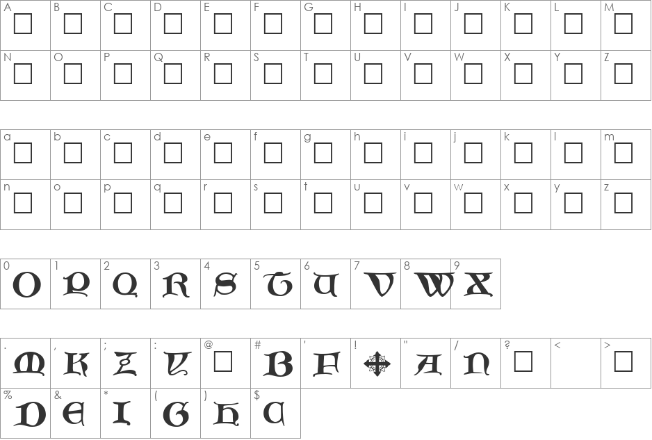 CaxtonInitials.fog font character map preview