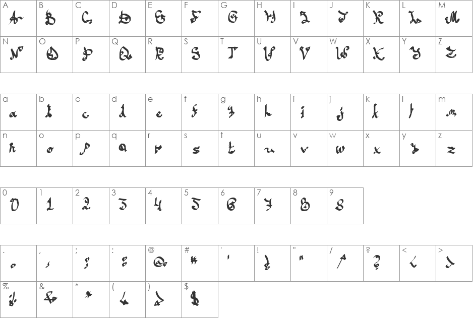 Cazzy font character map preview