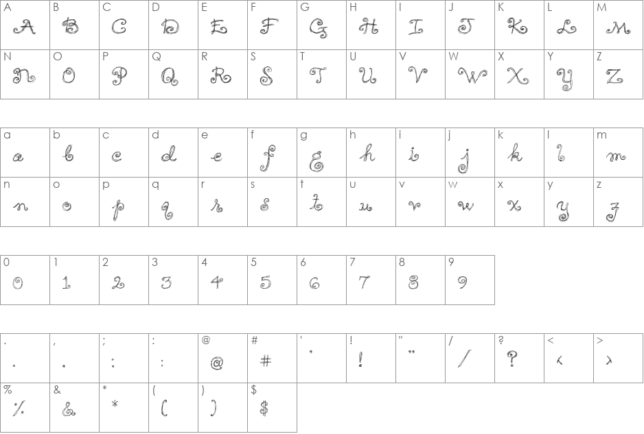 CB Wispy font character map preview