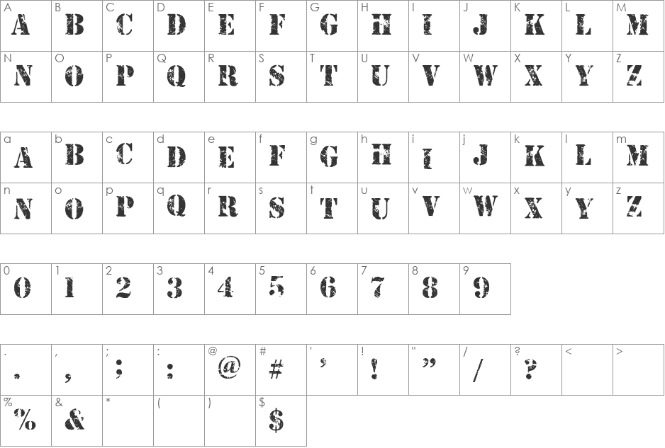 CBX-Armymen font character map preview