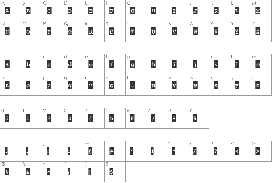 CBX-Labelmaker font character map preview