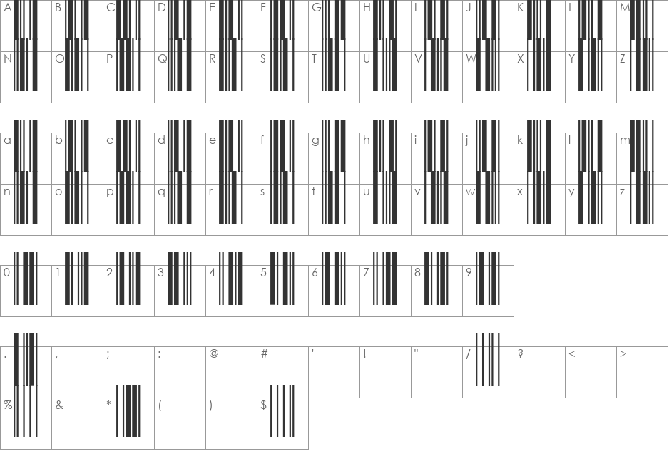 CCode39 font character map preview