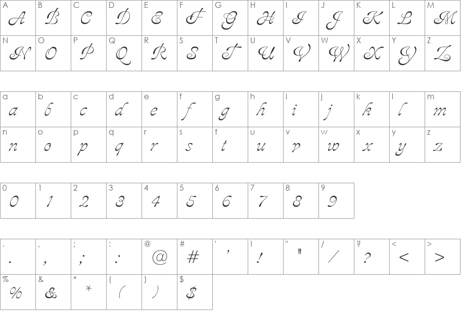 Ajile font character map preview
