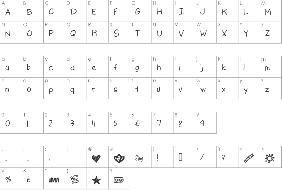AJPutMeFirst font character map preview