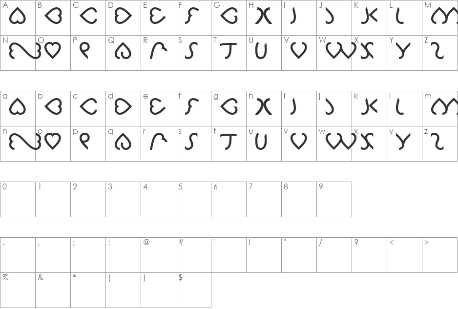 Celeste font character map preview