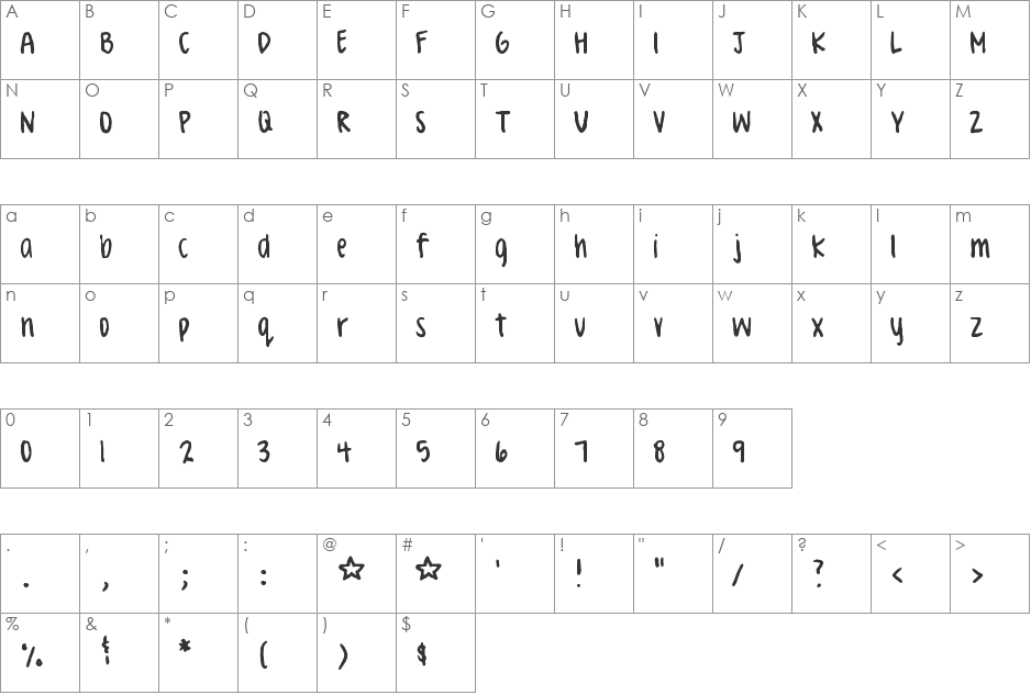 Celeste Hand font character map preview