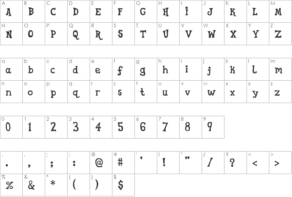 Celestia Redux Alternate font character map preview