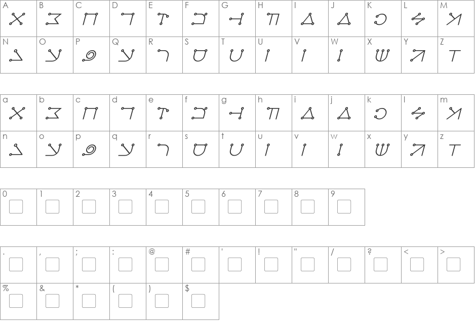 Celestial font character map preview