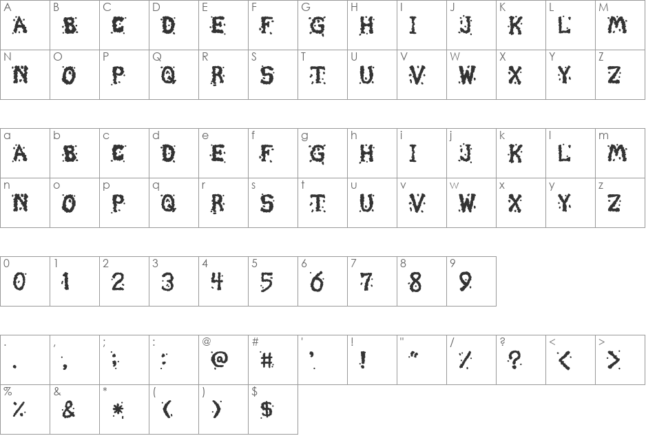 Celestial Chunder font character map preview