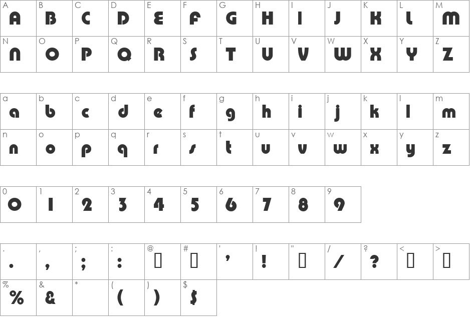 CelestiDisplaySSi font character map preview