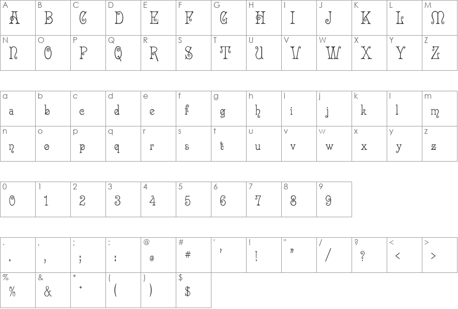 akaArcade font character map preview