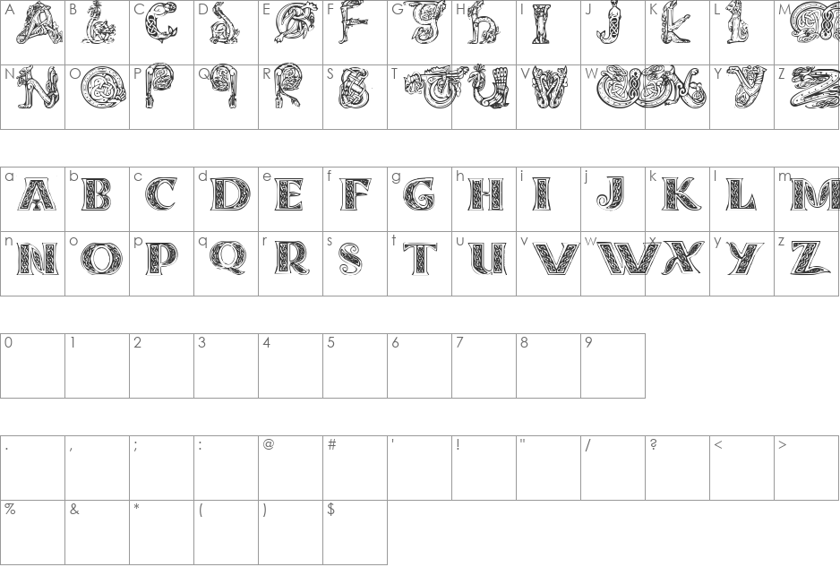 Celtasmigoria font character map preview