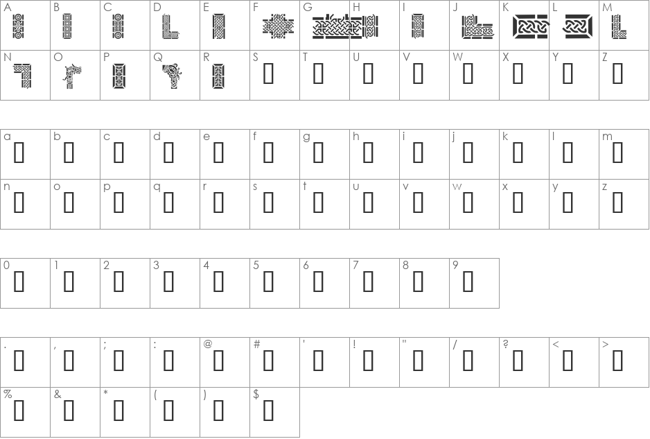 Celtic Designs I font character map preview