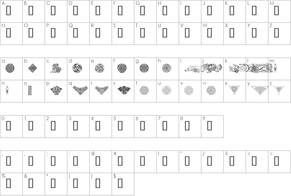 Celtic Elements II font character map preview