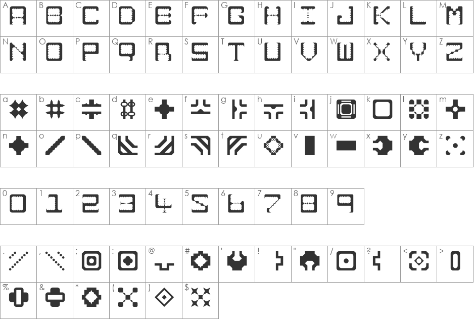 Celtic Knots font character map preview