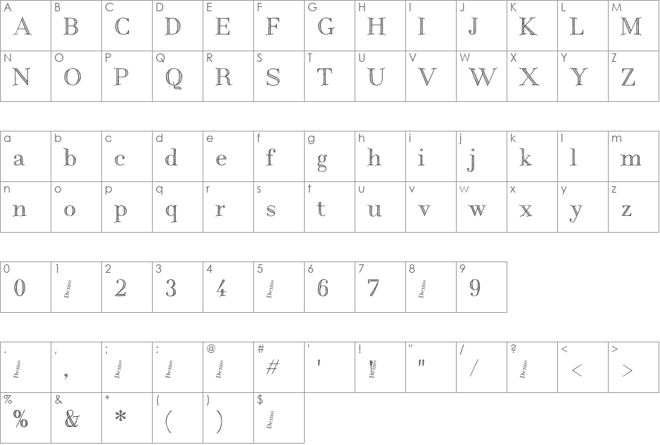 Centaurea Demo font character map preview